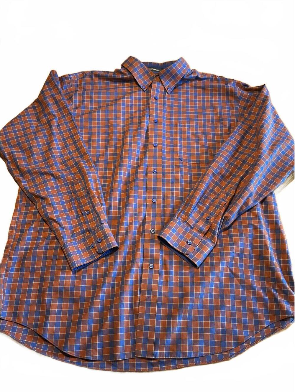 Paul Fredrick Blue & Brown Plaid Button Up Dress Casual Shirt 18.5x38